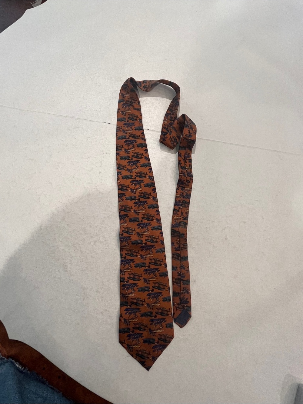 Vintage Liberty of London mustard brown bi-plane print silk Tie. EUC!